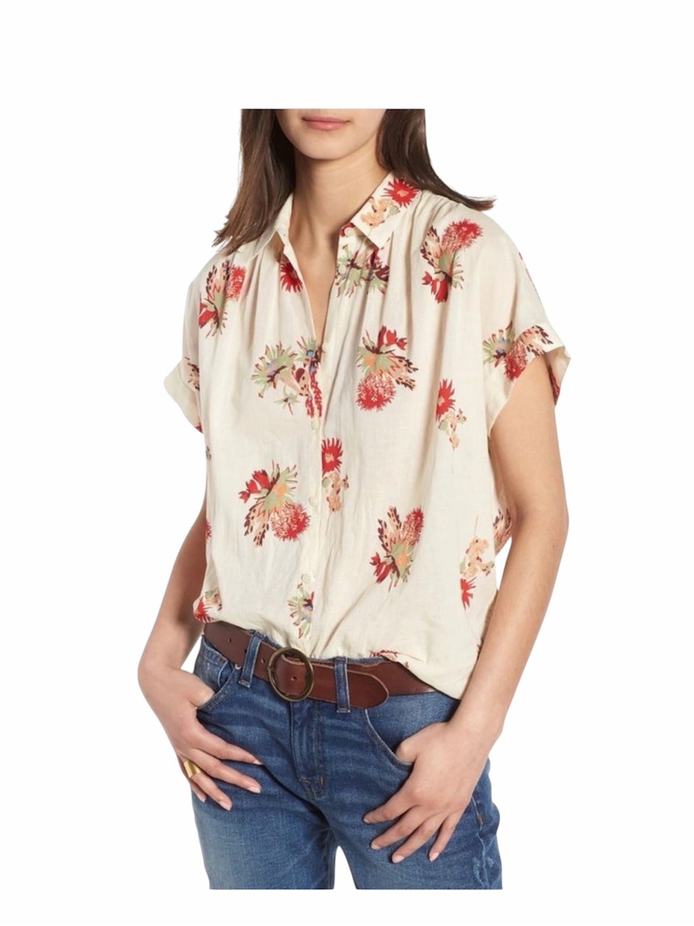 Madewell Central Cactus Floral Shirt. Antique Cream.